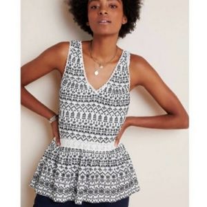MAEVE Anthropologie Cammie Multi Print Lace Crochet Embroidered Peplum Top S